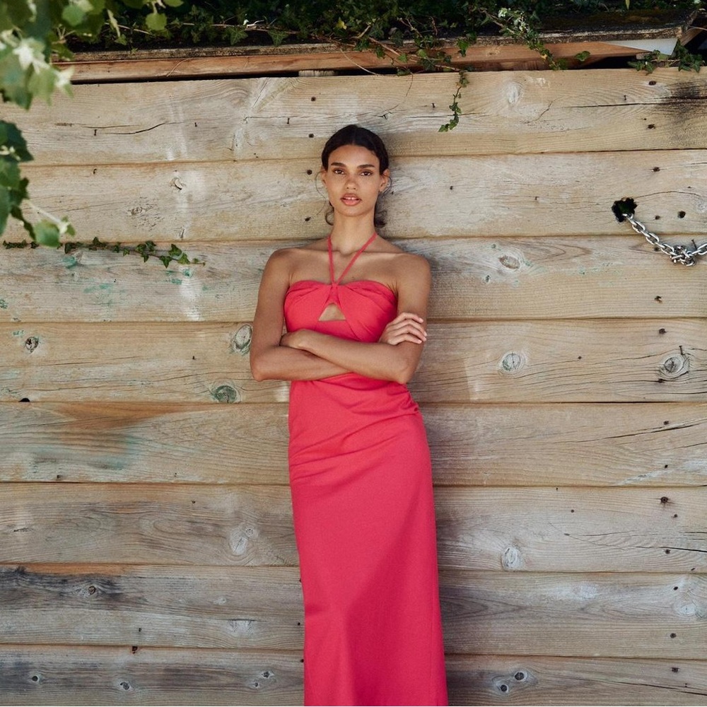 Zara red/pink Linen Maxi Dress Size M